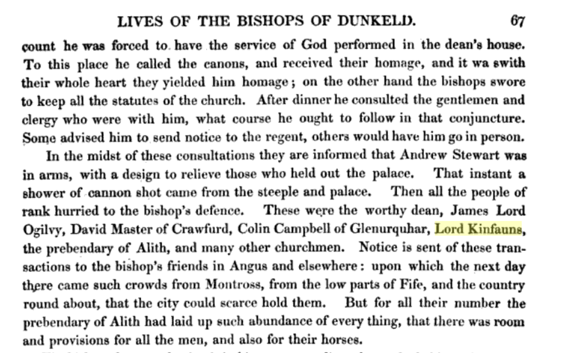 Lives of the Bishops of Dunkeld: Lord Kinfauns among the nobles who rallied to the bishop’s defence